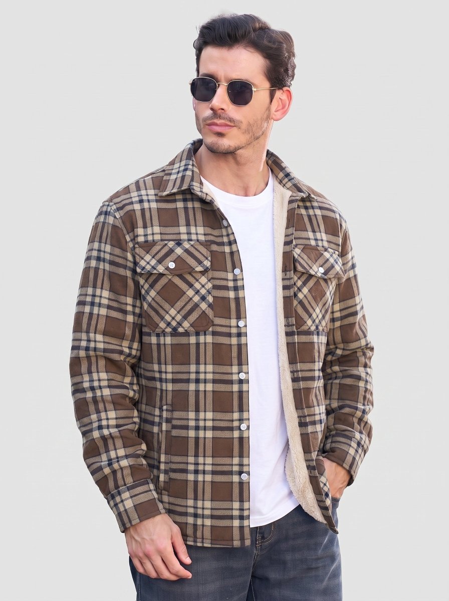 TACVASEN Brown Men's Heavyweight Casual Fleece Lined Flannel Work Jacket