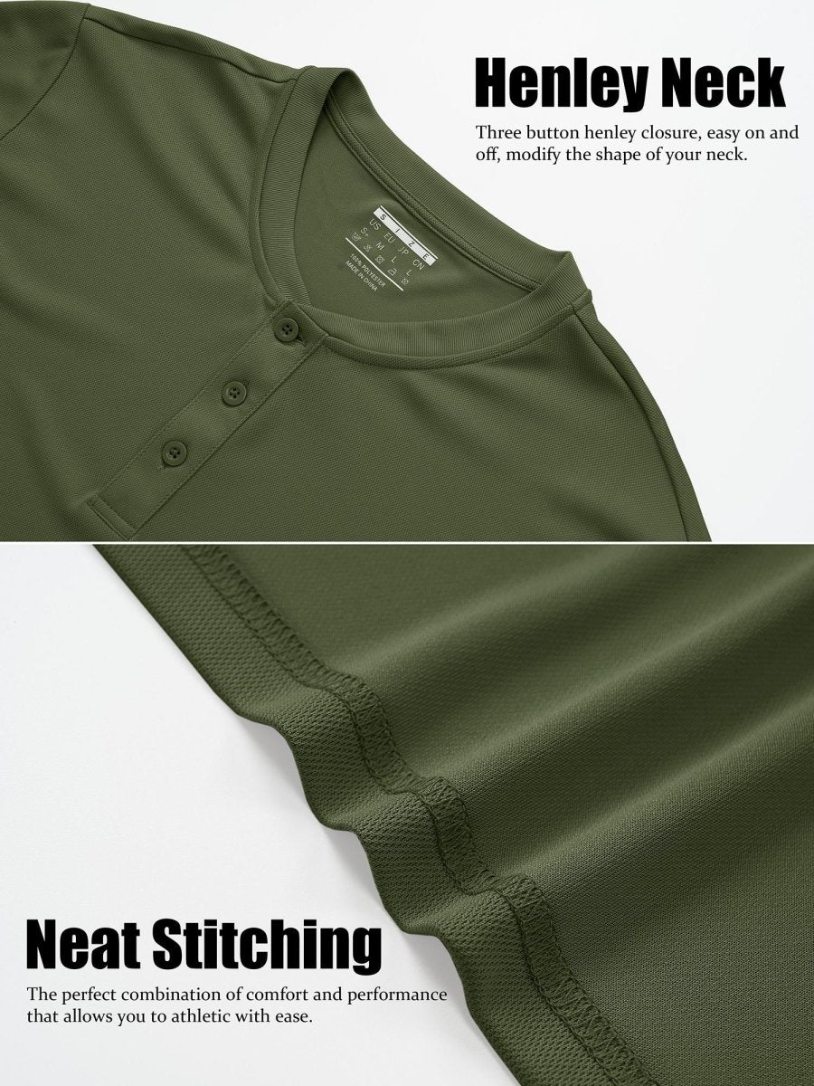 TACVASEN Army Green Men's Henley Shirt Short Sleeve T-shirts