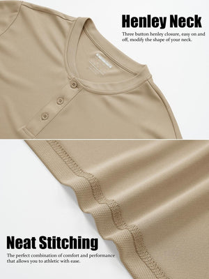 TACVASEN Khaki Men's Henley Shirt Short Sleeve T-shirts