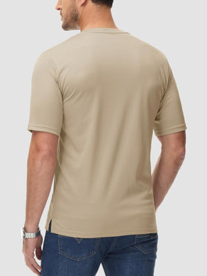 TACVASEN Khaki Men's Henley Shirt Short Sleeve T-shirts