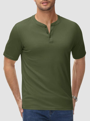 TACVASEN Army Green Men's Henley Shirt Short Sleeve T-shirts