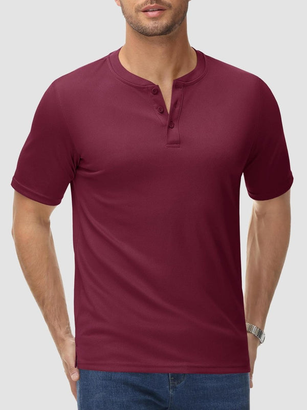 TACVASEN Wine red Men's Henley Shirt Short Sleeve T-shirts