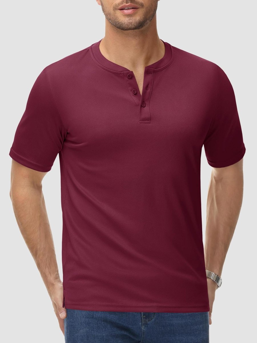 TACVASEN Wine red Men's Henley Shirt Short Sleeve T-shirts