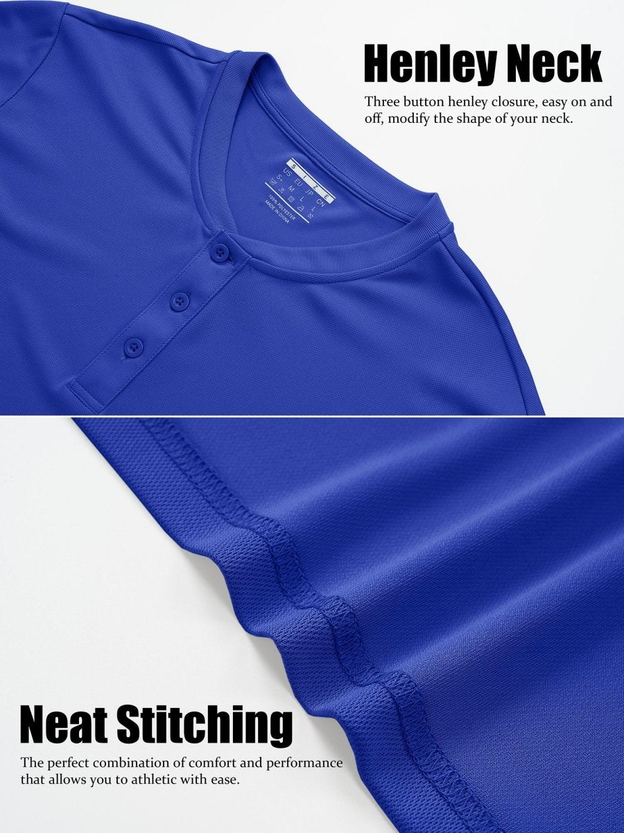 TACVASEN Bright Blue Men's Henley Shirt Short Sleeve T-shirts
