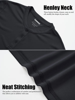 TACVASEN Black Men's Henley Shirt Short Sleeve T-shirts