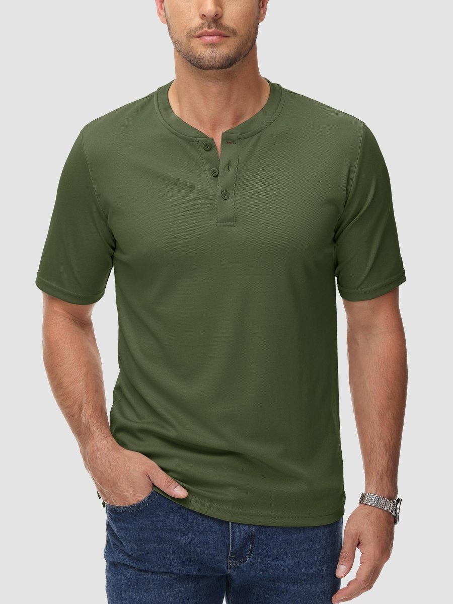 TACVASEN Army Green Men's Henley Shirt Short Sleeve T-shirts