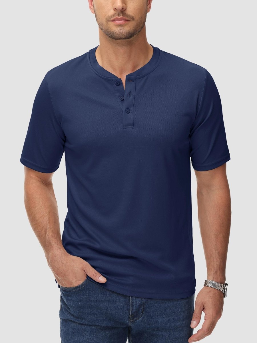 TACVASEN Navy Men's Henley Shirt Short Sleeve T-shirts