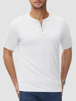 TACVASEN White Men's Henley Shirt Short Sleeve T-shirts