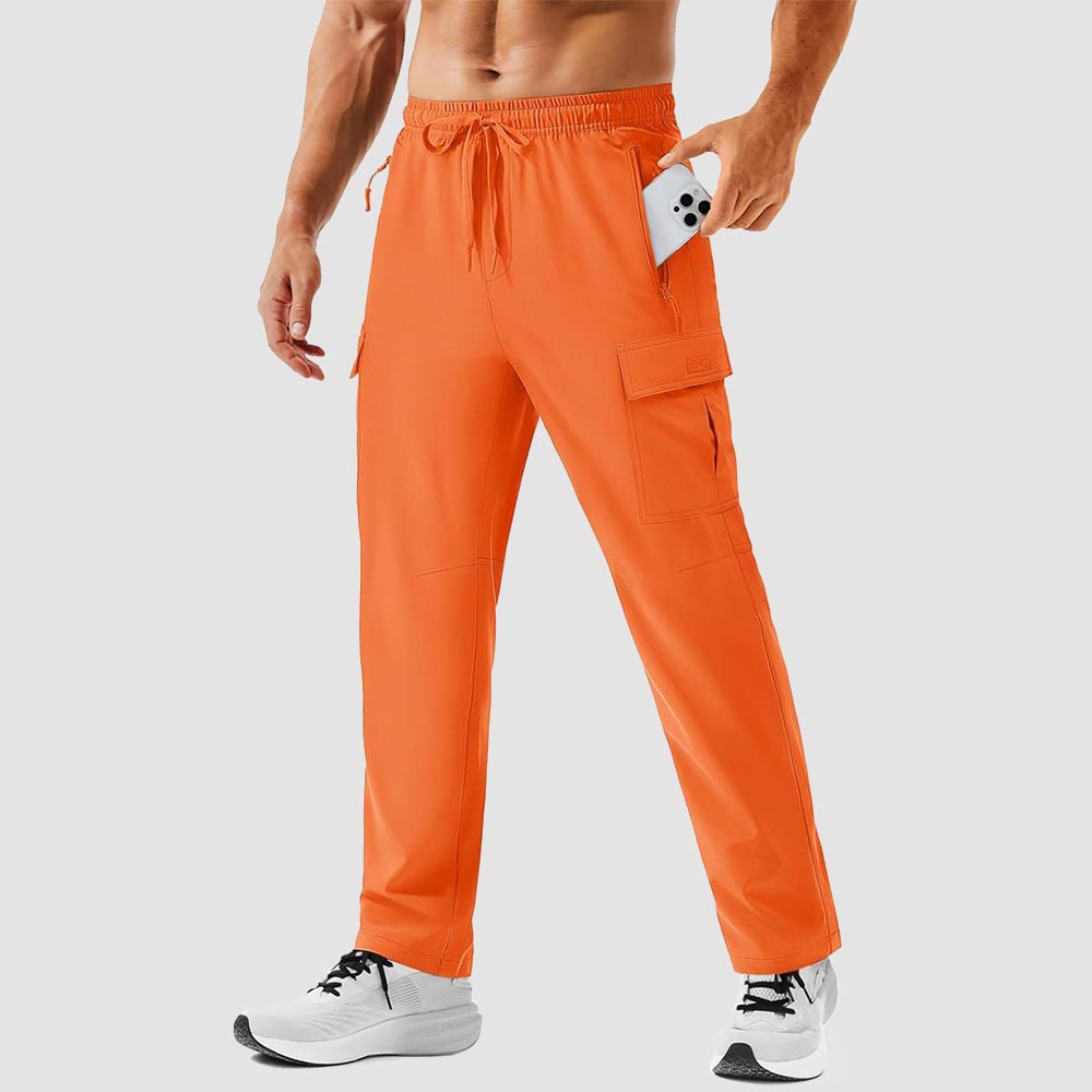 TACVASEN Orange Men's Hiking Cargo Pants Quick Dry Water Resistant Pants