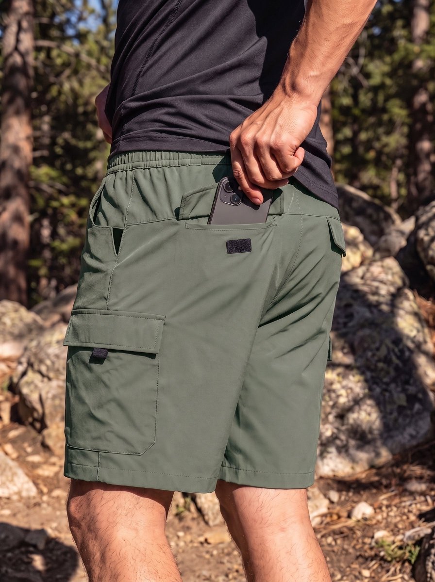 TACVASEN Dark Grayish Green Mens Hiking Shorts Zippered Pockets