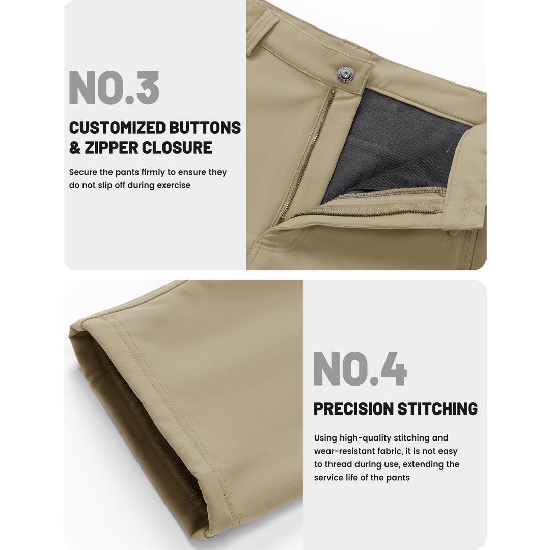 TACVASEN Khaki Hiking Water Resistant Combat Fleece Lined Pants