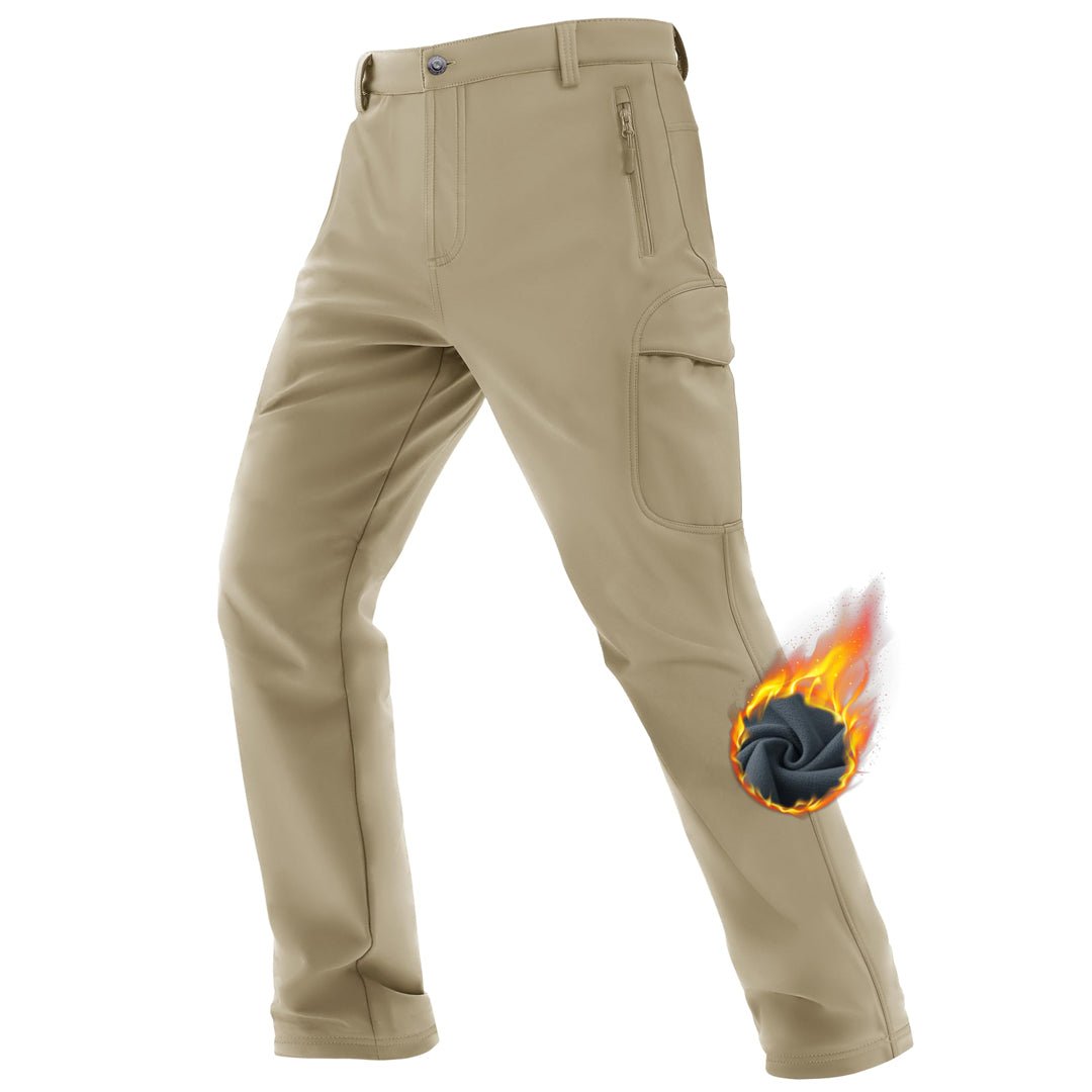 TACVASEN Khaki Hiking Water Resistant Combat Fleece Lined Pants