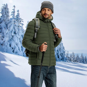 TACVASEN Army Green Men's Insulated Puffer Jacket Hooded Warm Winter Coat