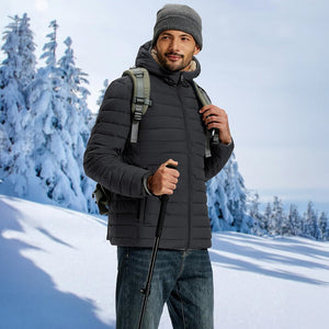 TACVASEN Black Men's Insulated Puffer Jacket Hooded Warm Winter Coat