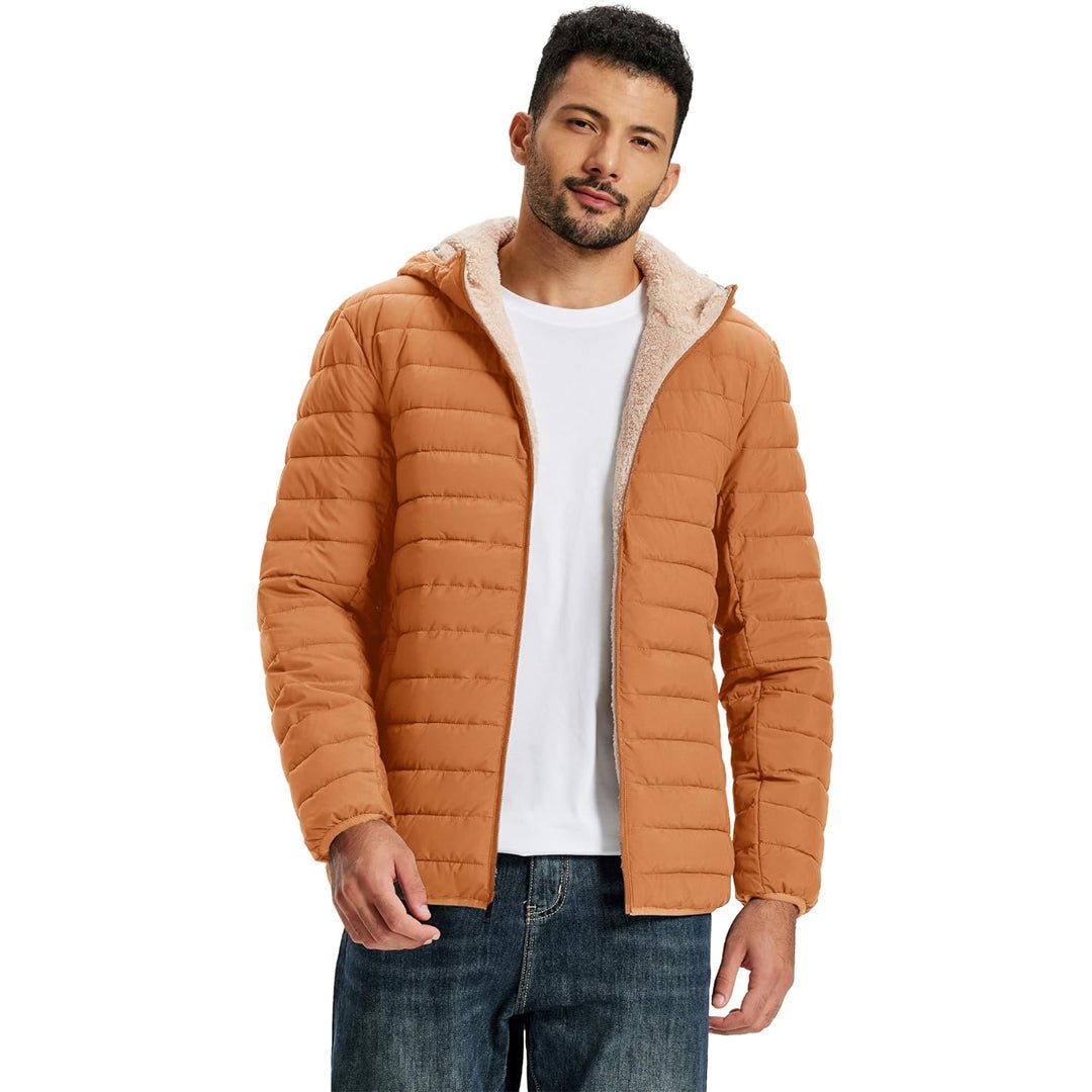 TACVASEN Light Brown Men's Insulated Puffer Jacket Hooded Warm Winter Coat