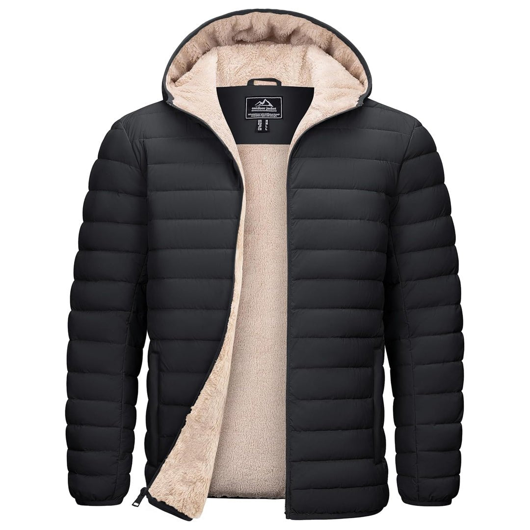 TACVASEN Black Men's Insulated Puffer Jacket Hooded Warm Winter Coat