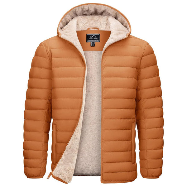 TACVASEN Light Brown Men's Insulated Puffer Jacket Hooded Warm Winter Coat