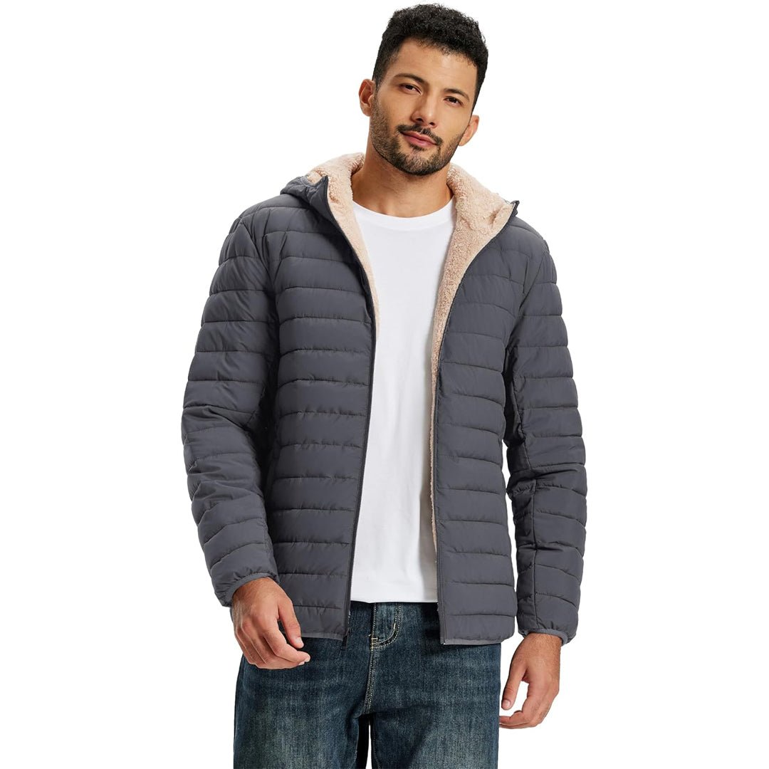 TACVASEN Dark Grey Men's Insulated Puffer Jacket Hooded Warm Winter Coat