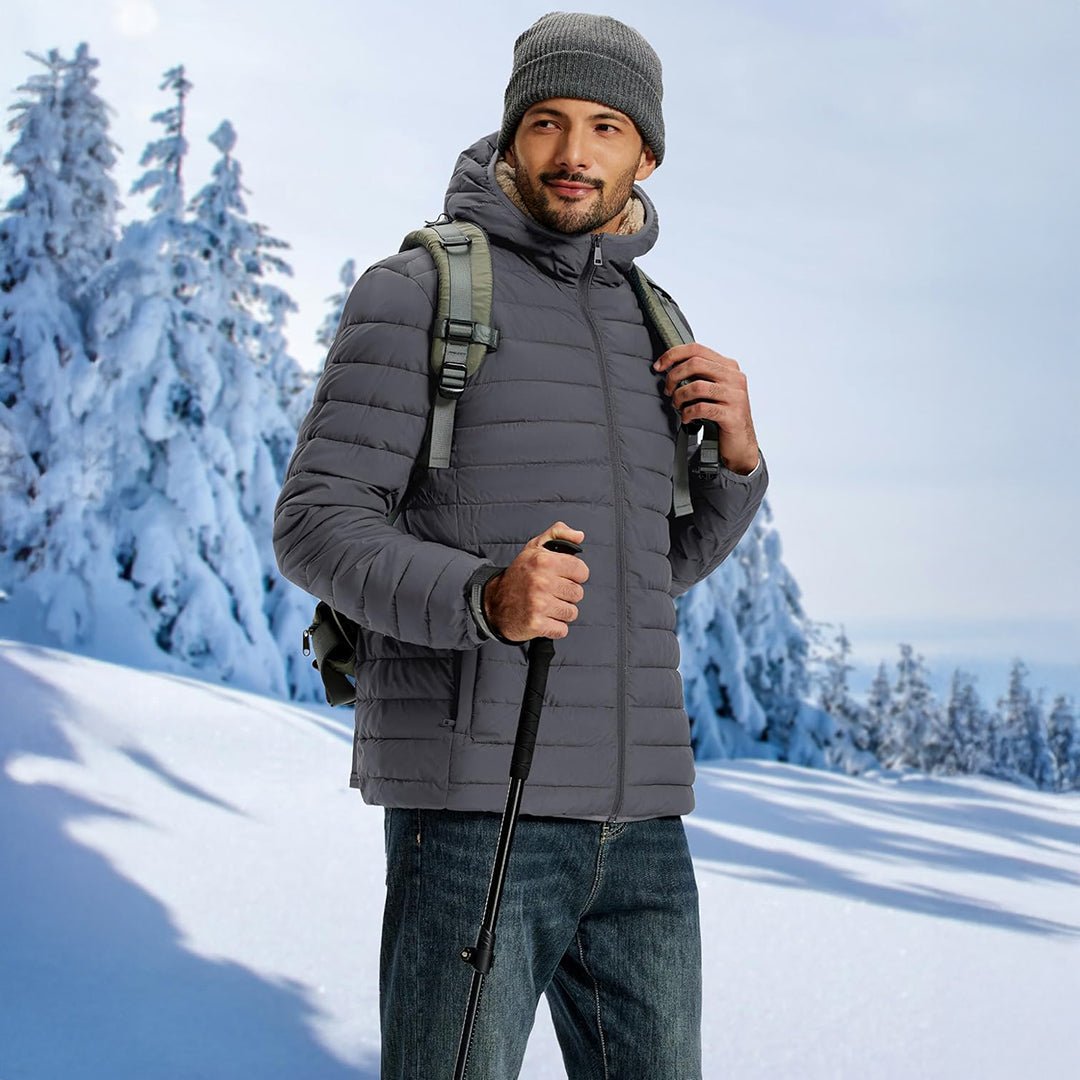 TACVASEN Dark Grey Men's Insulated Puffer Jacket Hooded Warm Winter Coat