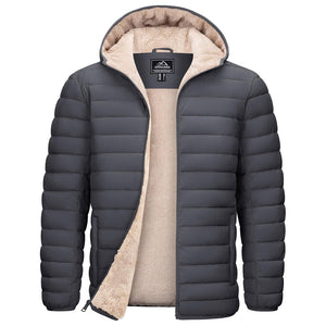 TACVASEN Dark Grey Men's Insulated Puffer Jacket Hooded Warm Winter Coat