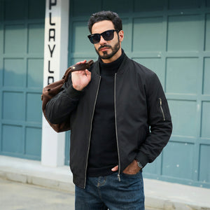 TACVASEN Black Men's Lightweight Bomber Jacket Casual Windbreaker