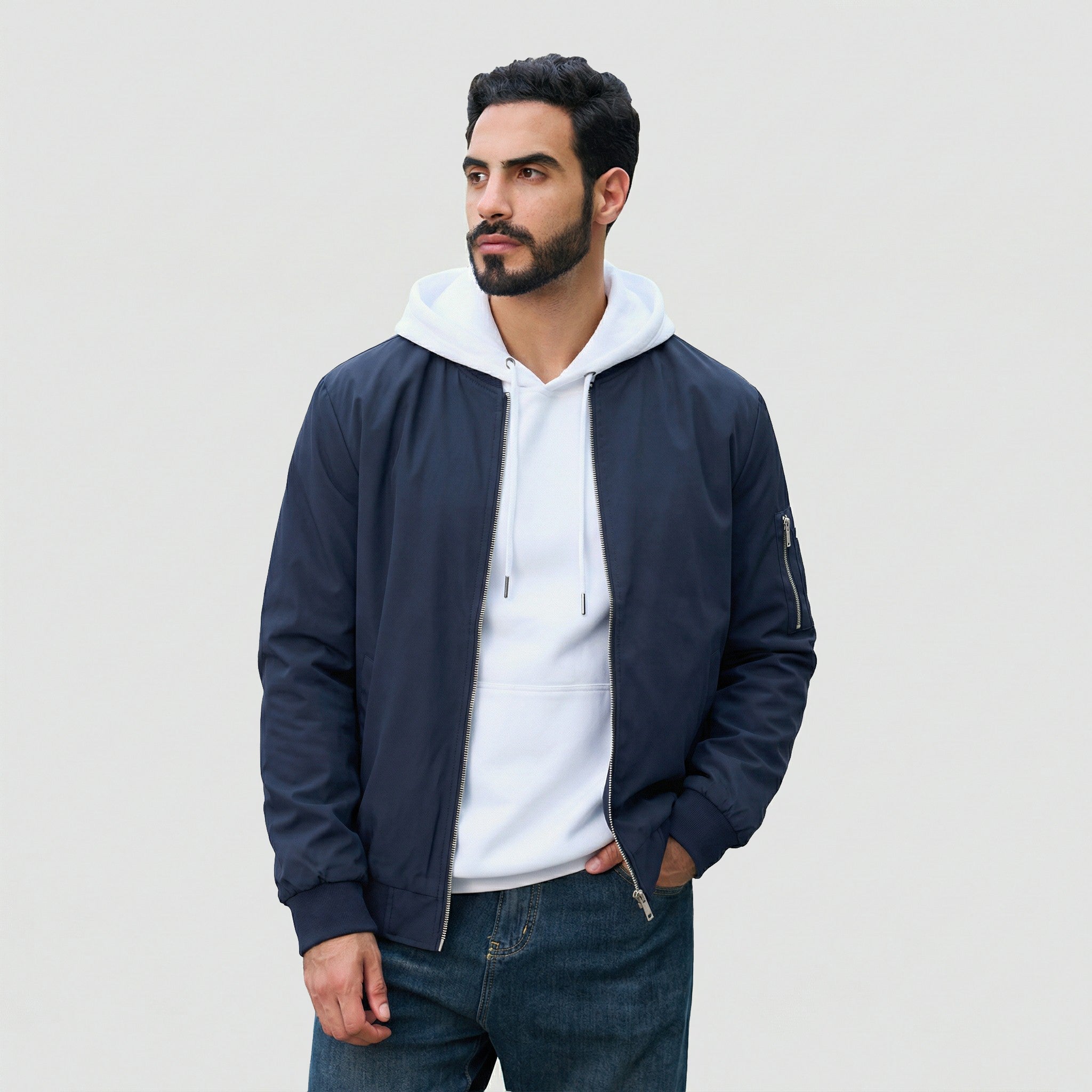TACVASEN Navy Blue Men's Lightweight Bomber Jacket Casual Windbreaker