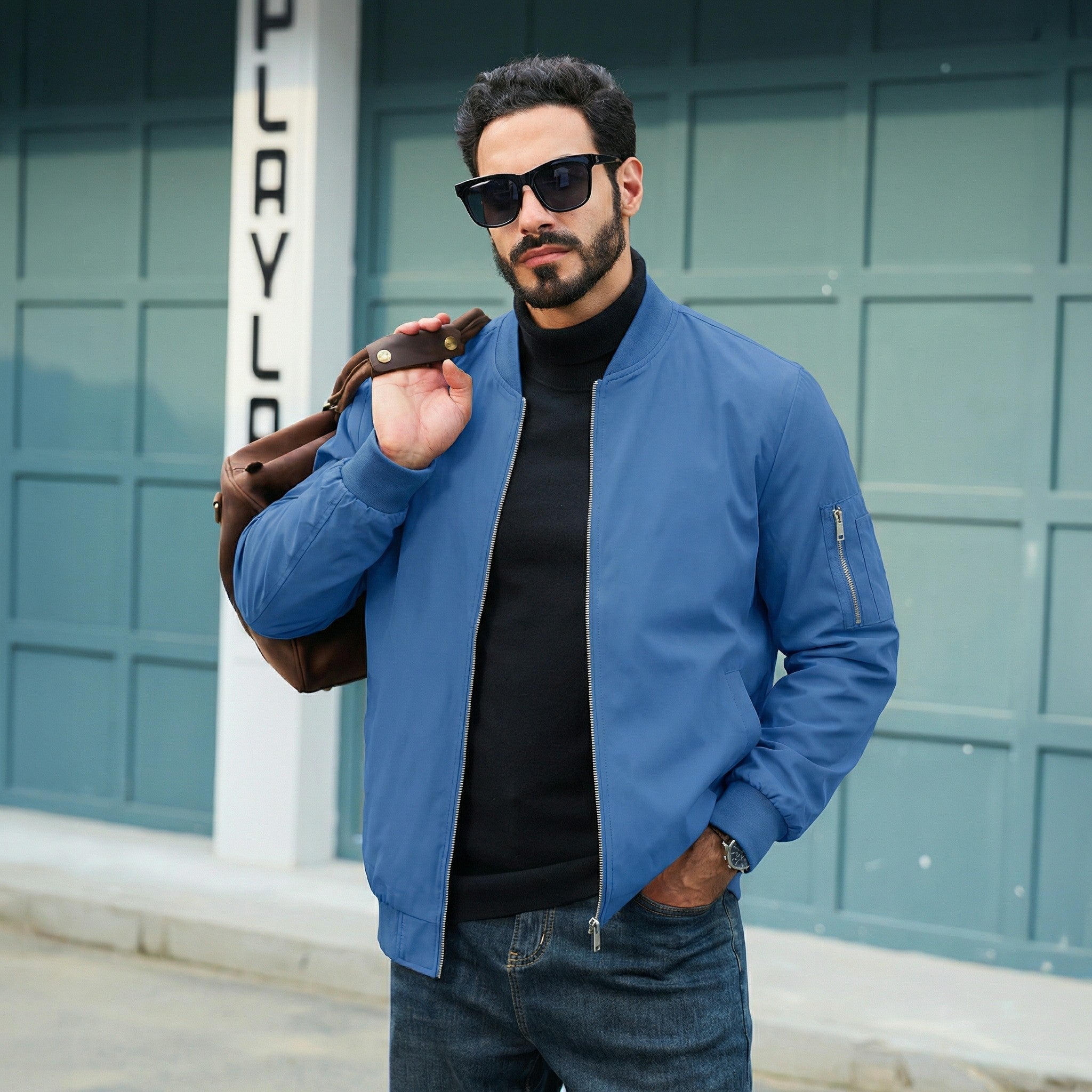 TACVASEN Royal Blue Men's Lightweight Bomber Jacket Casual Windbreaker