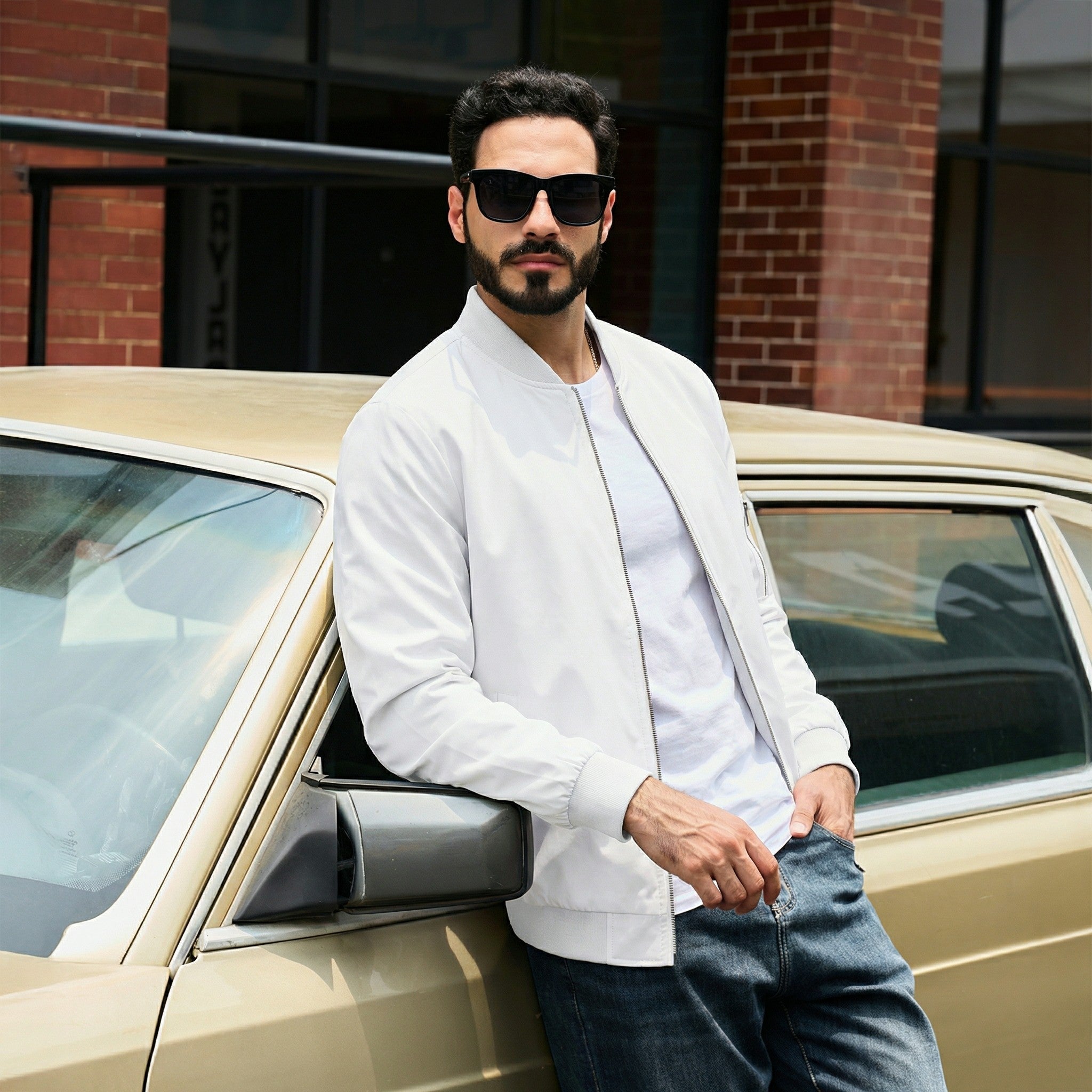 TACVASEN White Men's Lightweight Bomber Jacket Casual Windbreaker