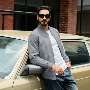 TACVASEN Light Grey Men's Lightweight Bomber Jacket Casual Windbreaker