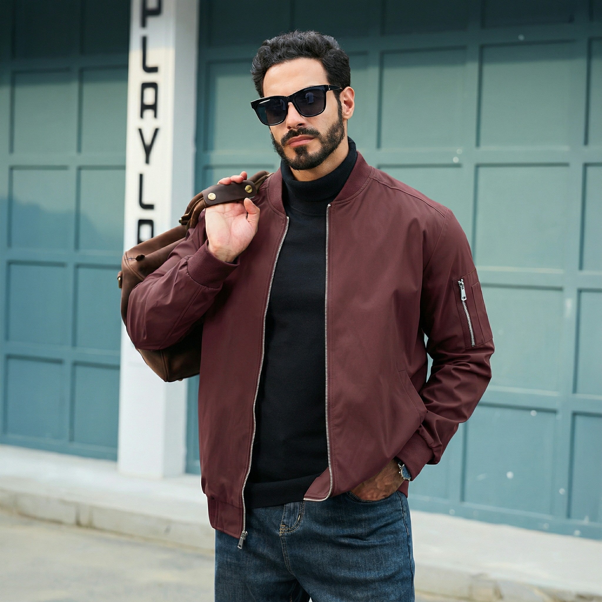 TACVASEN Wine Red Men's Lightweight Bomber Jacket Casual Windbreaker