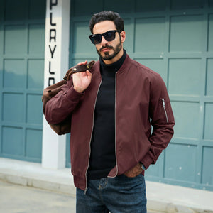 TACVASEN Wine Red Men's Lightweight Bomber Jacket Casual Windbreaker