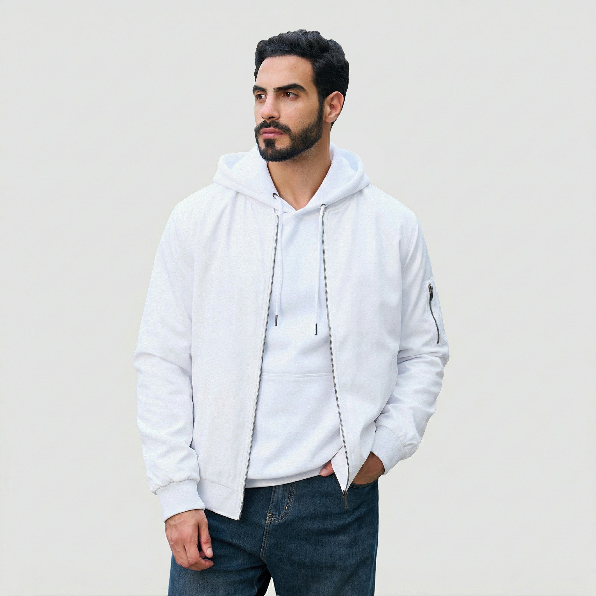 TACVASEN White Men's Lightweight Bomber Jacket Casual Windbreaker