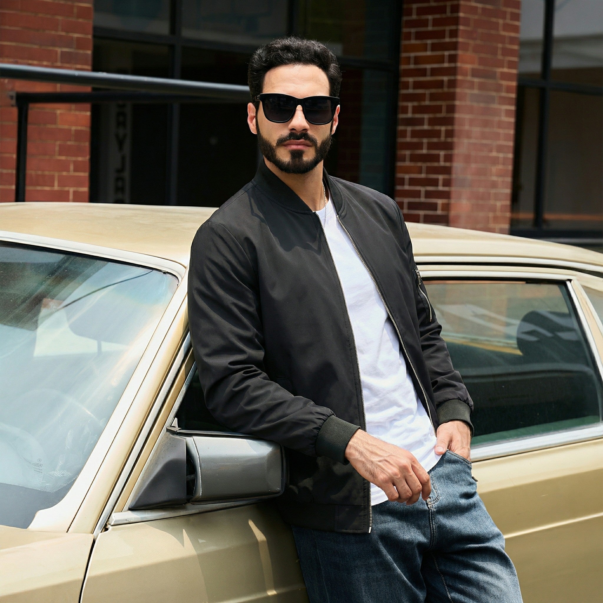 TACVASEN Black Men's Lightweight Bomber Jacket Casual Windbreaker