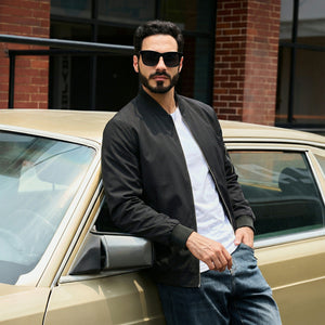TACVASEN Black Men's Lightweight Bomber Jacket Casual Windbreaker