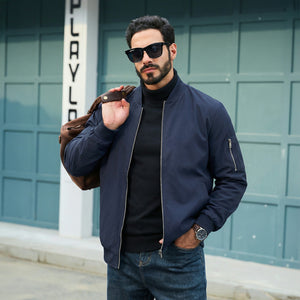 TACVASEN Navy Blue Men's Lightweight Bomber Jacket Casual Windbreaker