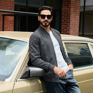 TACVASEN Dark Grey Men's Lightweight Bomber Jacket Casual Windbreaker