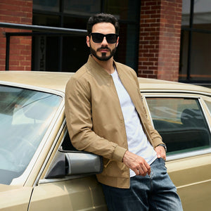 TACVASEN Khaki Men's Lightweight Bomber Jacket Casual Windbreaker