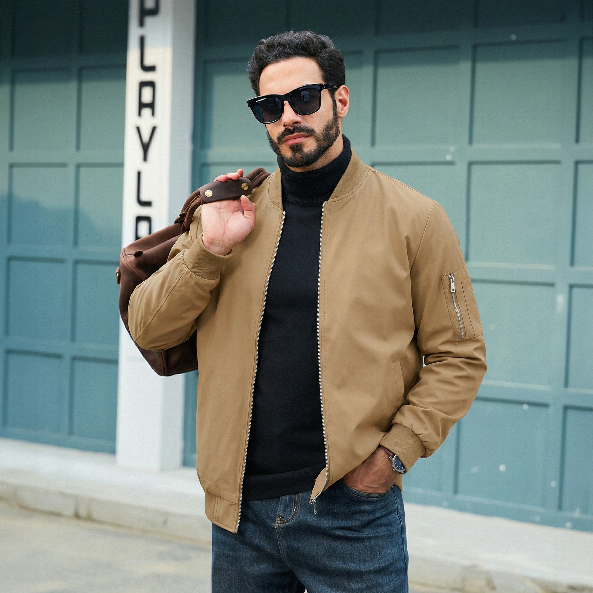 TACVASEN Khaki Men's Lightweight Bomber Jacket Casual Windbreaker