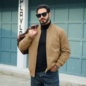 TACVASEN Khaki Men's Lightweight Bomber Jacket Casual Windbreaker