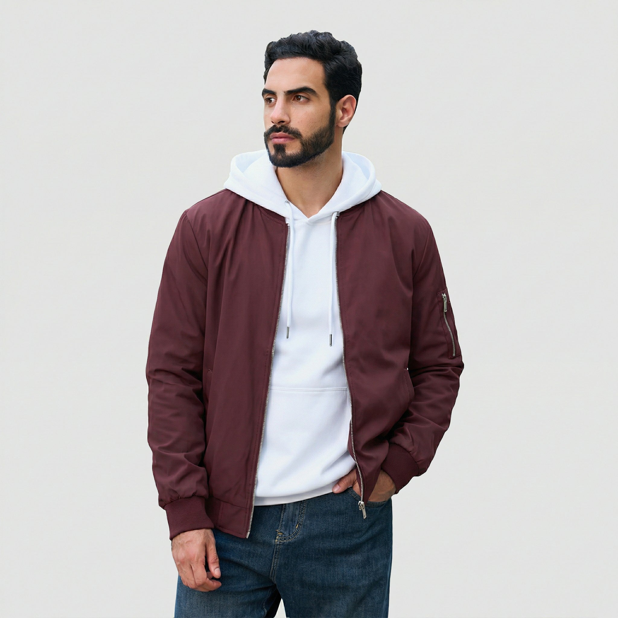 TACVASEN Wine Red Men's Lightweight Bomber Jacket Casual Windbreaker
