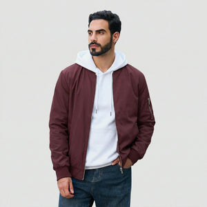 TACVASEN Wine Red Men's Lightweight Bomber Jacket Casual Windbreaker