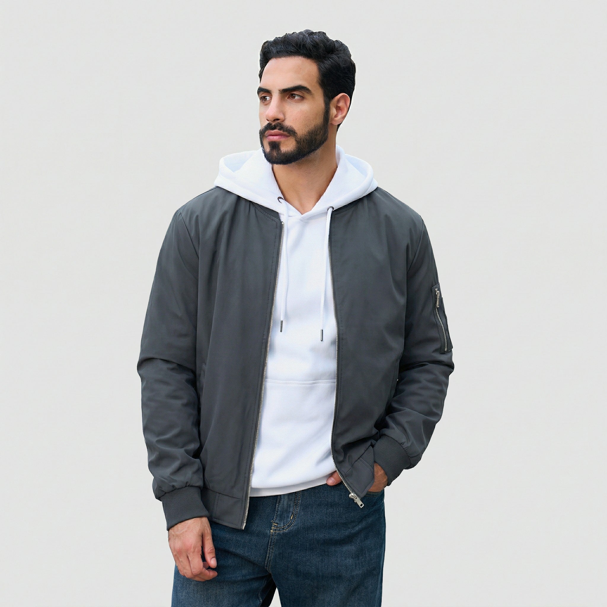 TACVASEN Dark Grey Men's Lightweight Bomber Jacket Casual Windbreaker