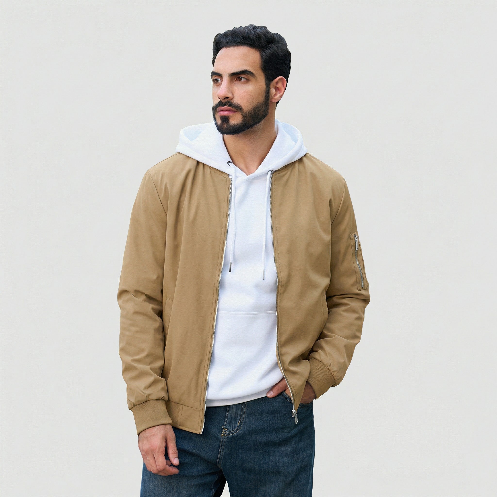 TACVASEN Khaki Men's Lightweight Bomber Jacket Casual Windbreaker