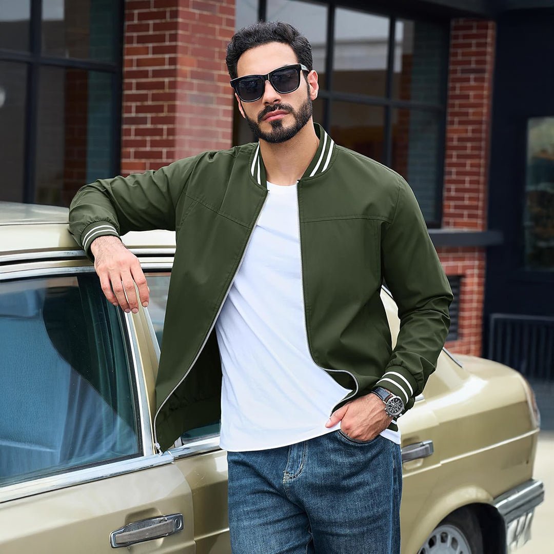 Men's Lightweight Bomber Jacket Casual Zip Up Spring Fall Windbreaker Coat - L20M202