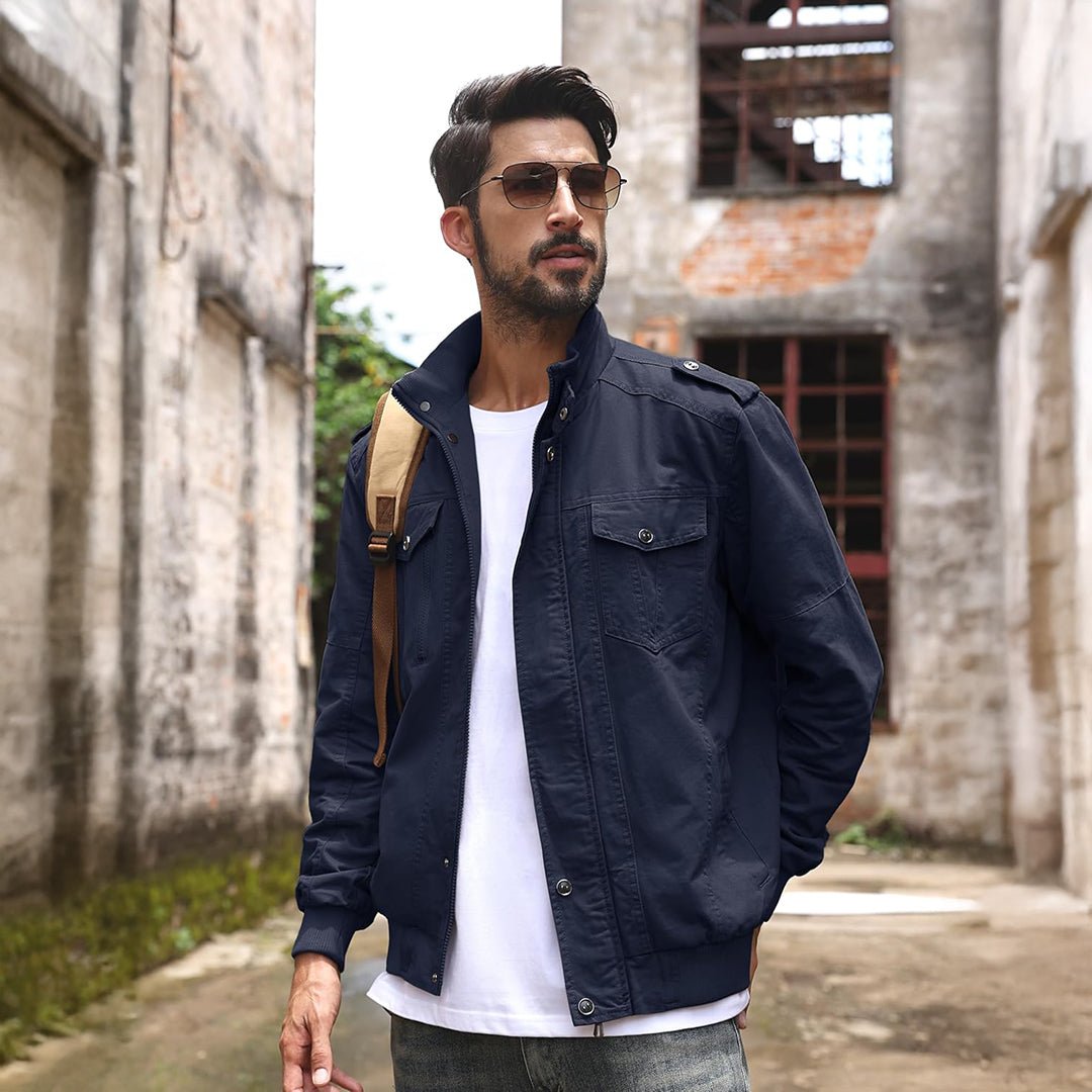 TACVASEN Navy Men's Lightweight Casual Cotton Cargo Jacket