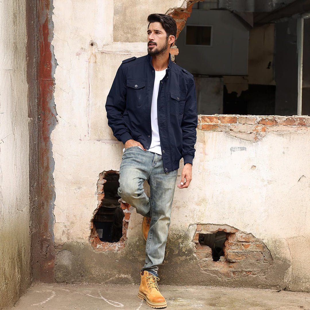 TACVASEN Navy Men's Lightweight Casual Cotton Cargo Jacket