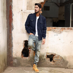 TACVASEN Navy Men's Lightweight Casual Cotton Cargo Jacket