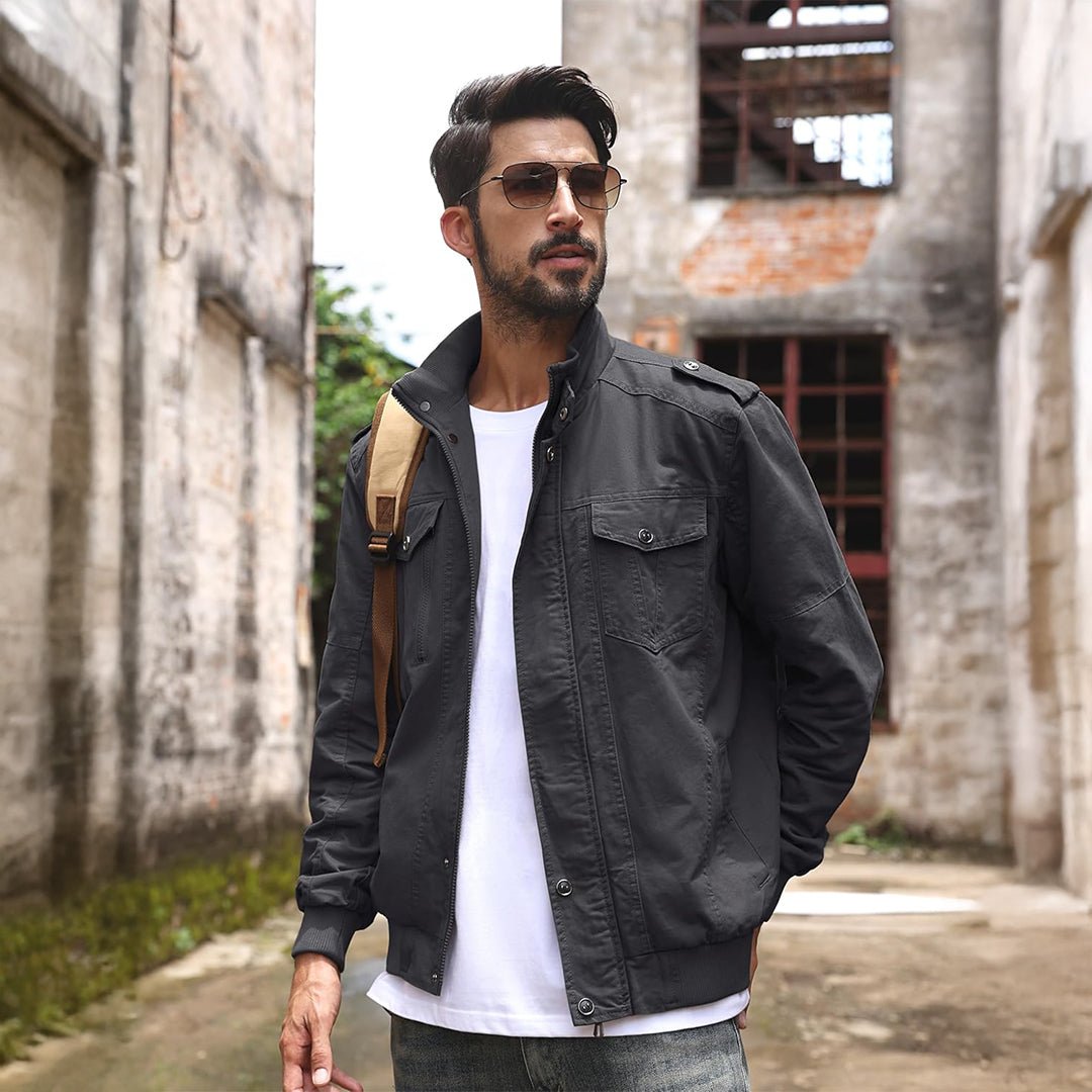 TACVASEN Dark Grey Men's Lightweight Casual Cotton Cargo Jacket