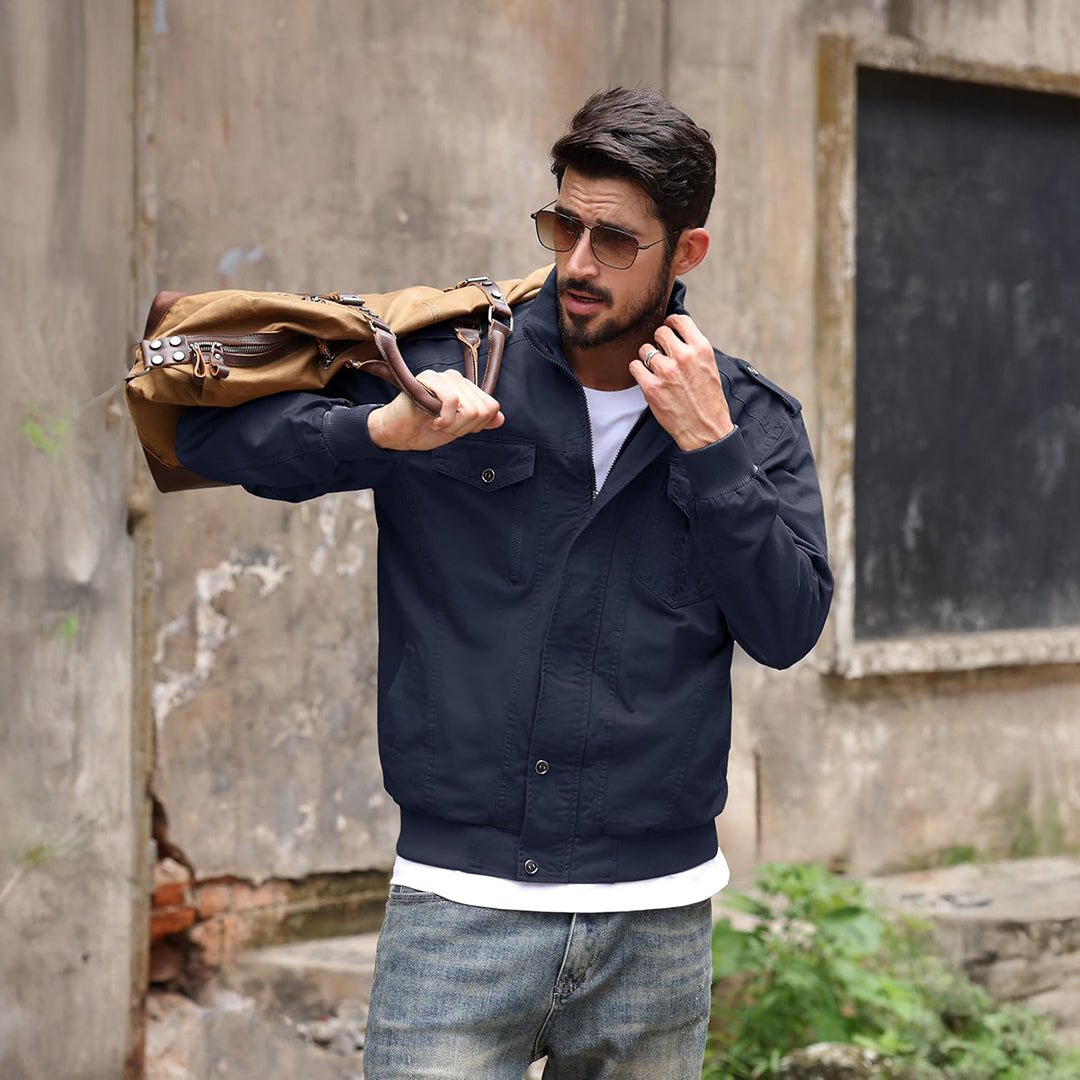 TACVASEN Navy Men's Lightweight Casual Cotton Cargo Jacket