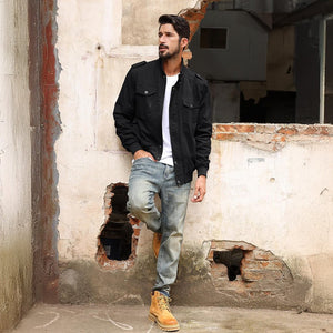 TACVASEN Black Men's Lightweight Casual Cotton Cargo Jacket